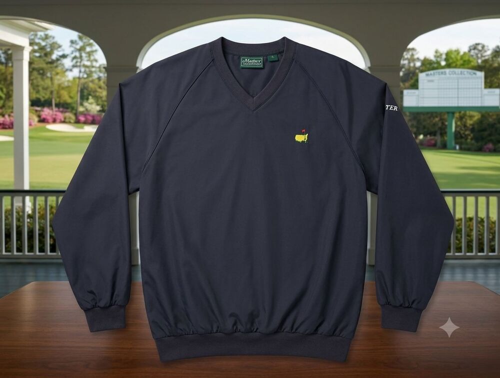 Vintage Masters Collection Men L Navy Pullover Windbreaker Logo Augusta Golf